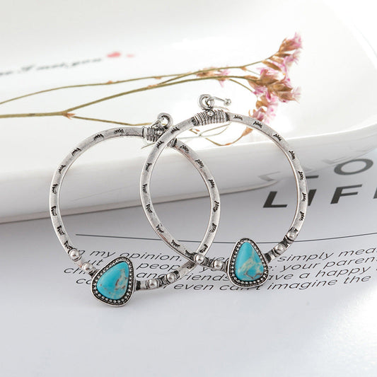 Trendsi Silver / One Size Turquoise Drop Hoop Earrings