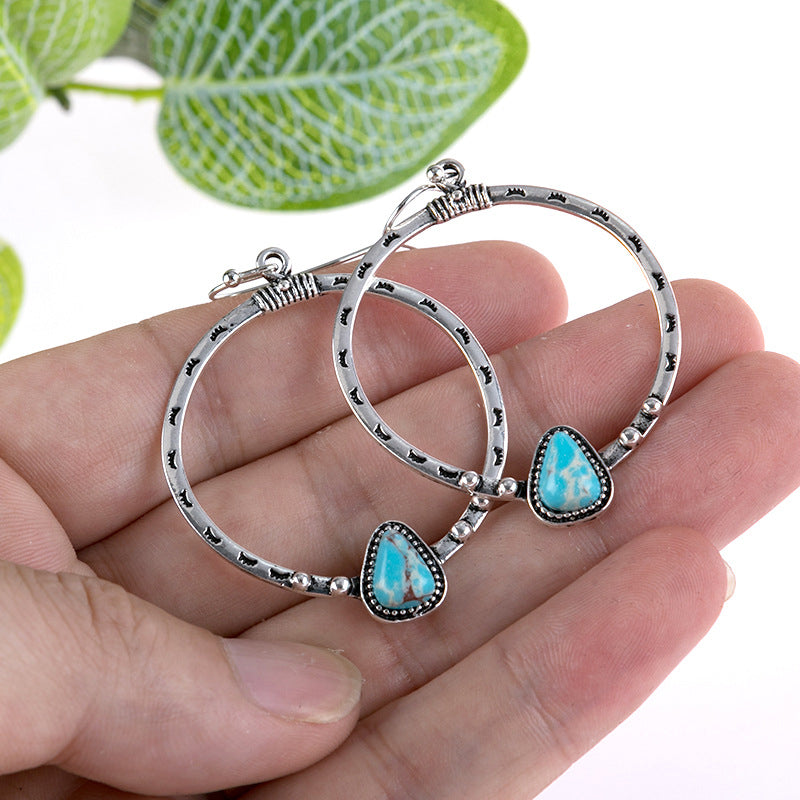 Trendsi Silver / One Size Turquoise Drop Hoop Earrings