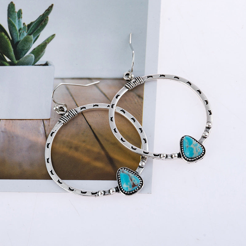 Trendsi Silver / One Size Turquoise Drop Hoop Earrings