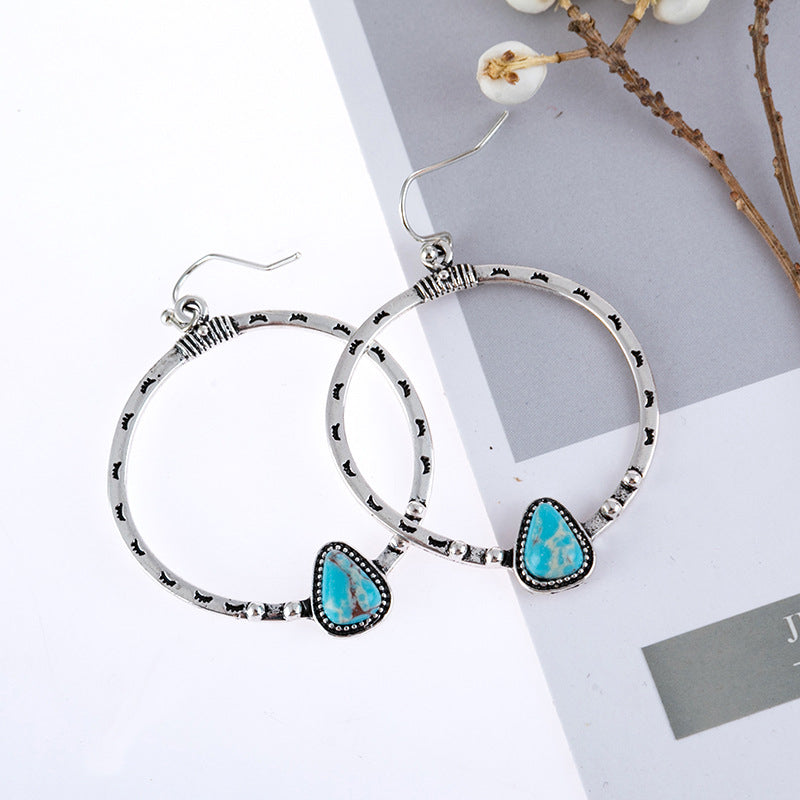 Trendsi Silver / One Size Turquoise Drop Hoop Earrings