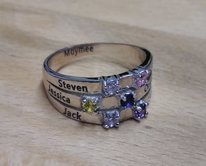 6 Stone Ribbon Band Mother's Ring