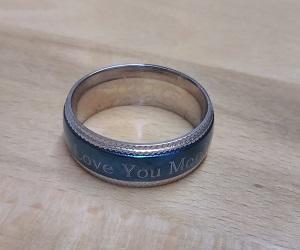 Engraved Blue and Silver Men's Promise Ring Band 8MM