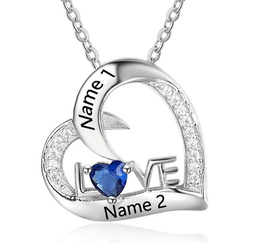 Engraved Name &amp; Birthstone Anniversary Promise Necklaces