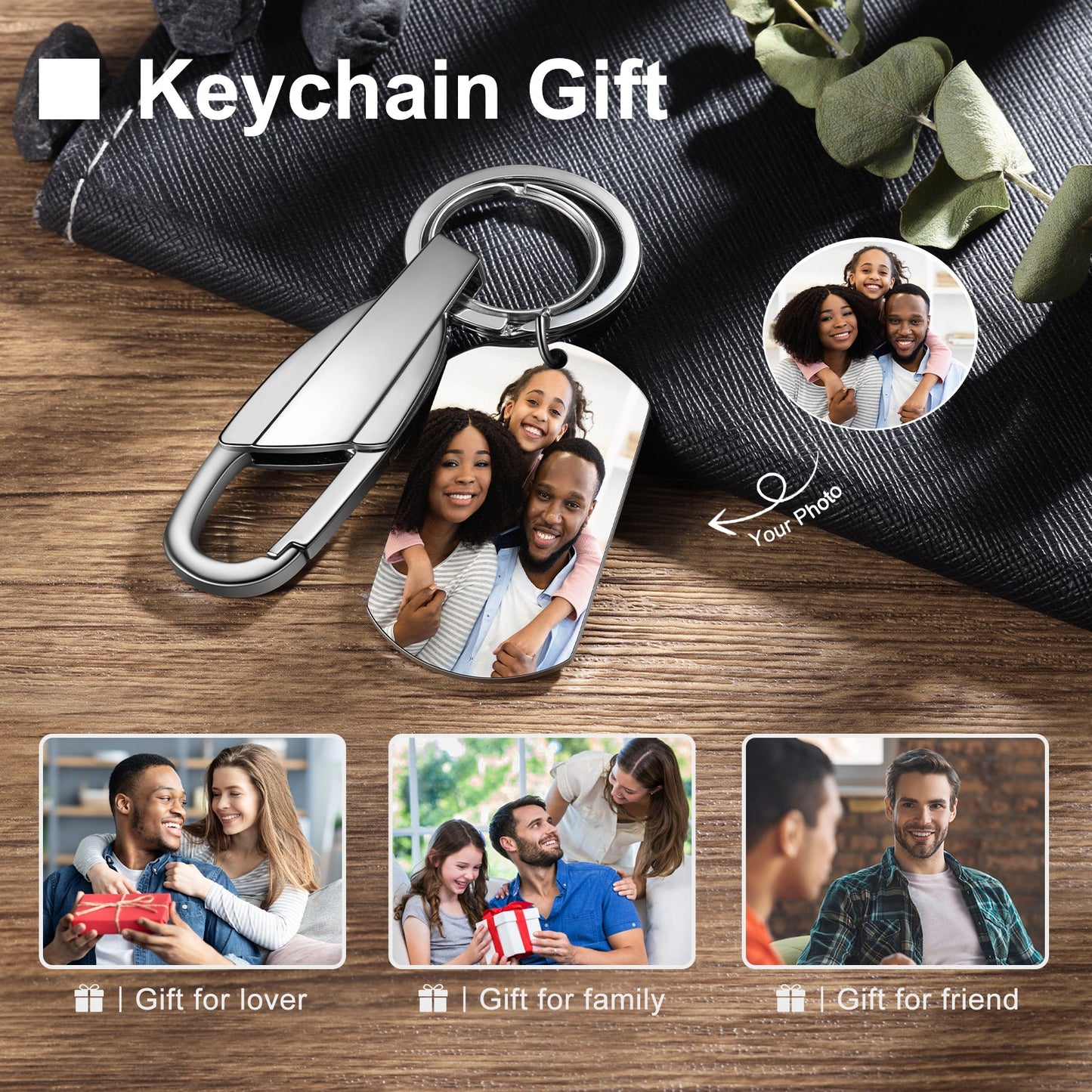 JO Custom Keychain Personalized Photo and Custom Message Silver Keychain Heavy Duty