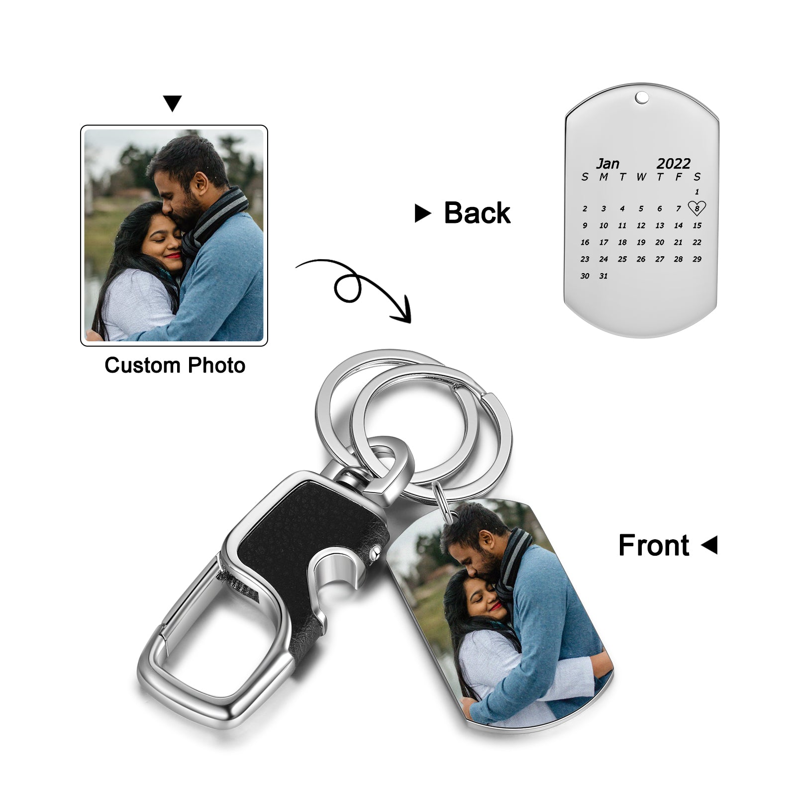 JO Custom Keychain Personalized Photo and Date Keychain With Light and Bottle Opener