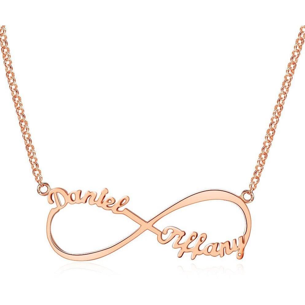JO cutout 14k Rose Gold Coating Personalized 2 Name Infinity 3D Cutout Name Necklace