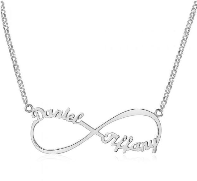 JO cutout Silver Personalized 2 Name Infinity 3D Cutout Name Necklace