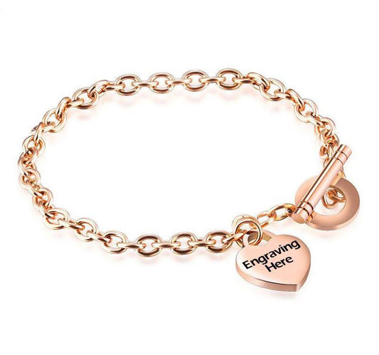 JO engraved bracelet Rose Gold Tone Engraved Heart Charm Bracelet