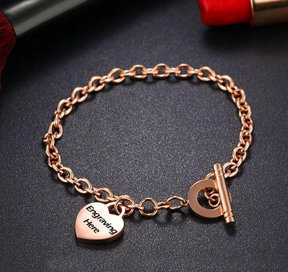 JO engraved bracelet Rose Gold Tone Engraved Heart Charm Bracelet