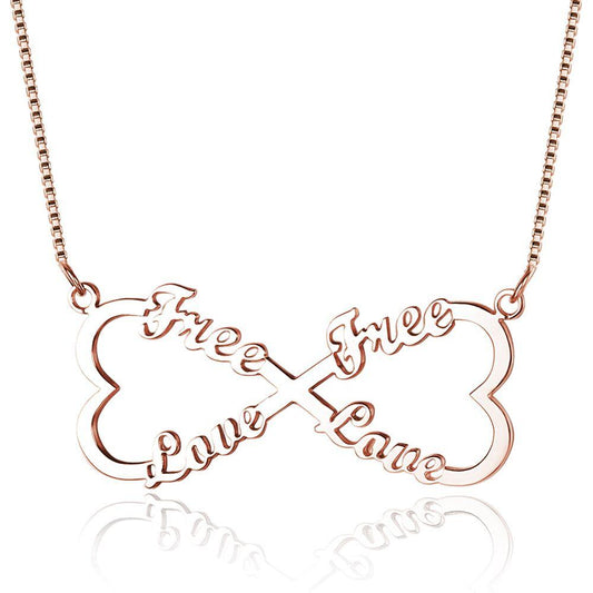 JO engraved necklace 4 Name Infinity Heart Rose Gold Name Necklace