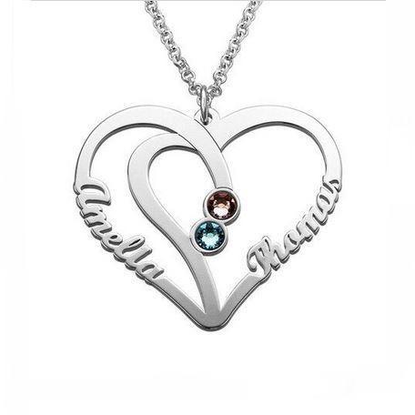 JO engraved necklace .925 sterling silver Custom 2 Birthstone Heart Name Necklace - 2 Cut Out Name Mother's Necklace