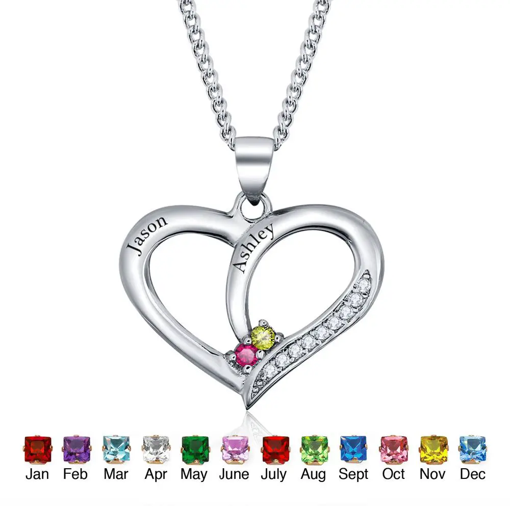 JO engraved necklace Personalized 2 Birthstone True Hearts Mothers Necklace