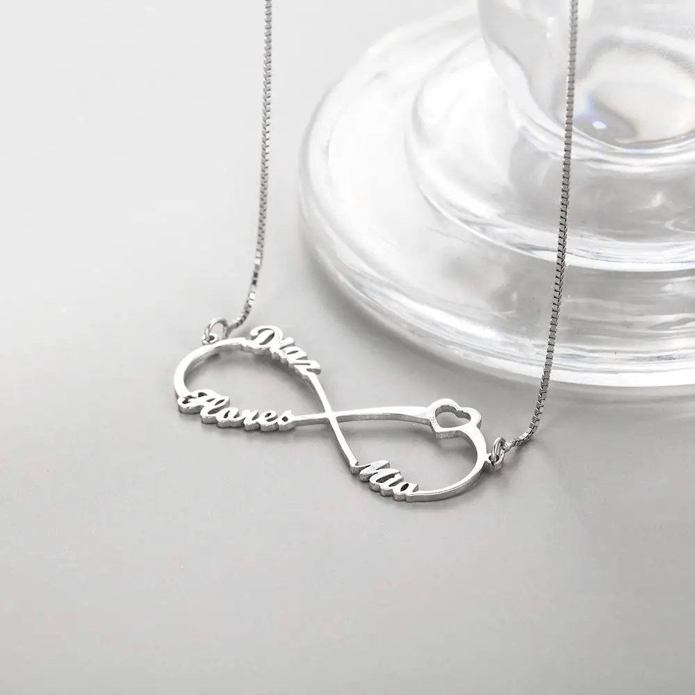 JO engraved necklace Personalized Infinity Heart Name Necklace 3 Cut Out Names