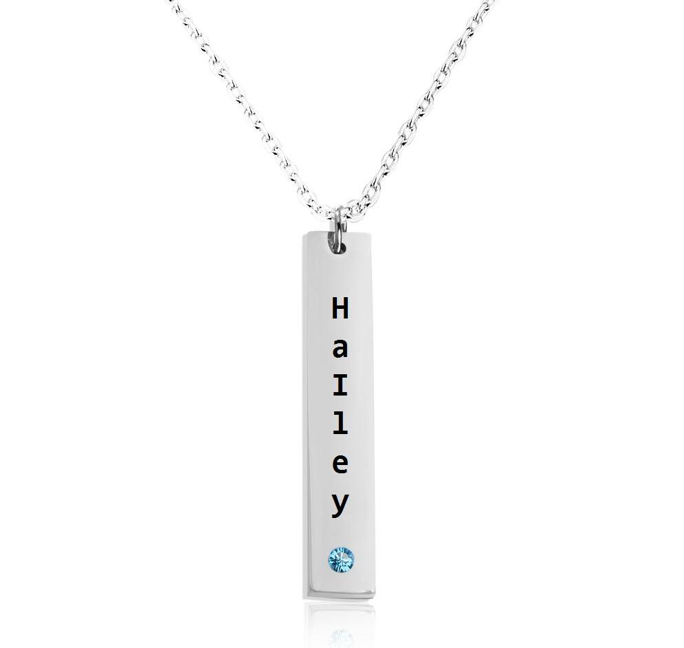 JO engraved necklace Vertical Engraved Bar Necklace With Birthstone
