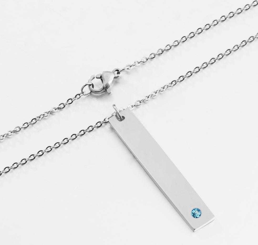 JO engraved necklace Vertical Engraved Bar Necklace With Birthstone