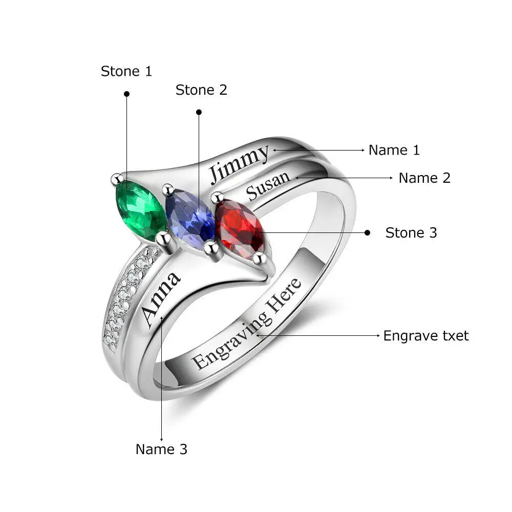 Promise Ring with Interlocking Hearts and 2 Birthstones - PaulaMax Jewelry