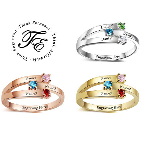 JO Mother's Ring 3 Birthstone Ribbon Band Mother's Ring or Mom Ring