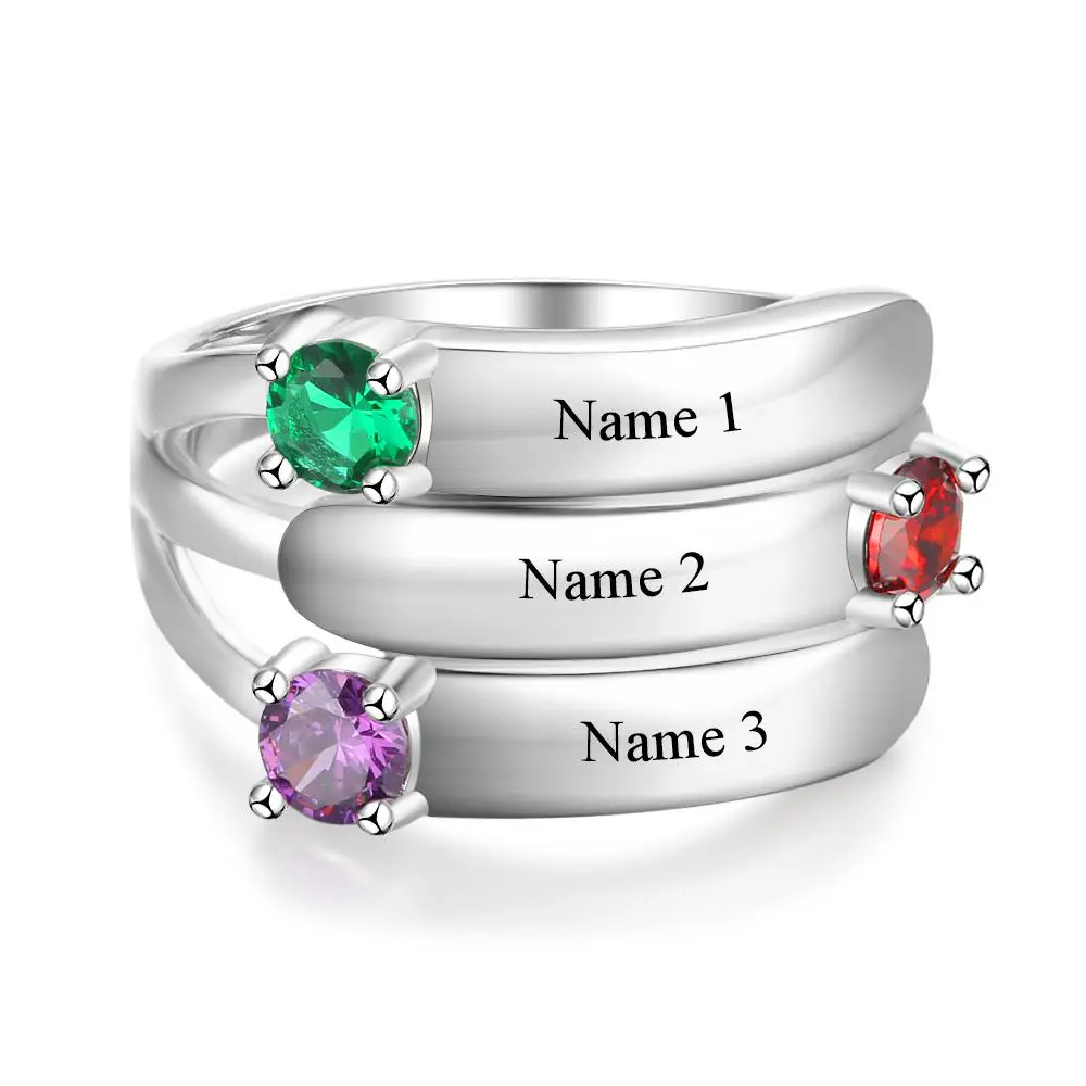 JO Mother's Ring 3 Birthstone Stacked Band Mother's Ring 3 Names