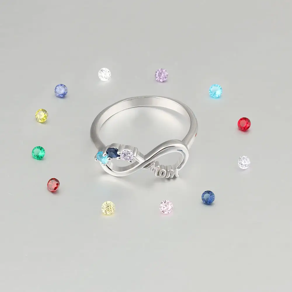 JO Mother's Ring 3 Stone Infinite Love Engraved Mother's Infinity Ring