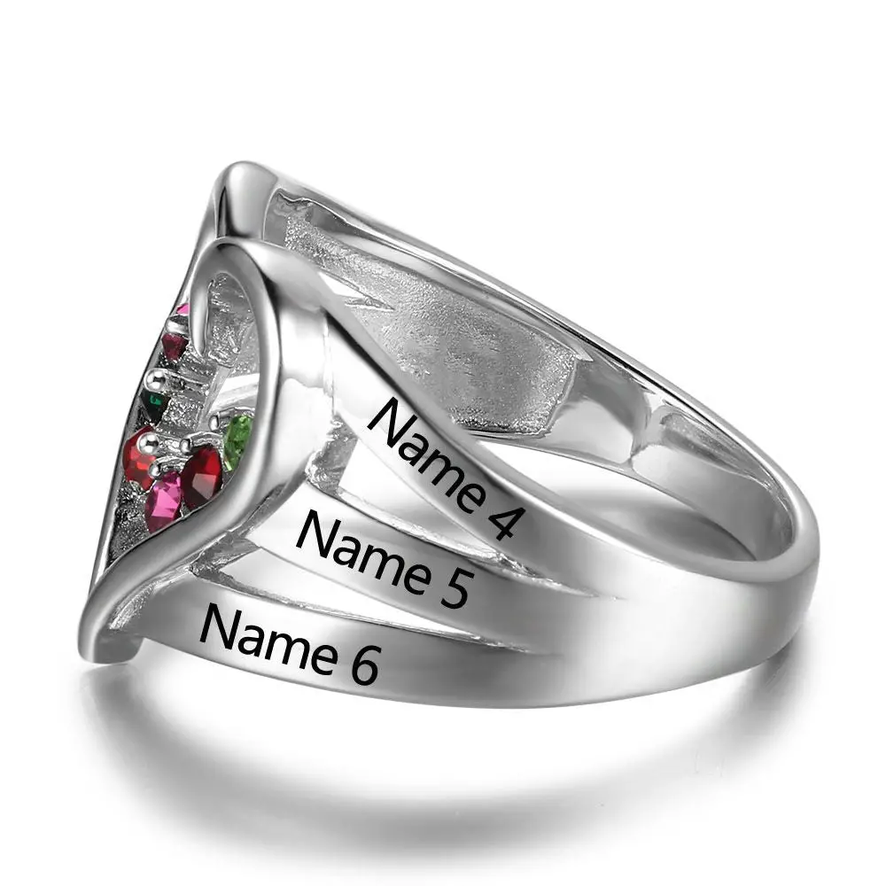 JO Mother's Ring 6 Birthstone Mother's Ring In Mom's Heart 6 Engraved Names