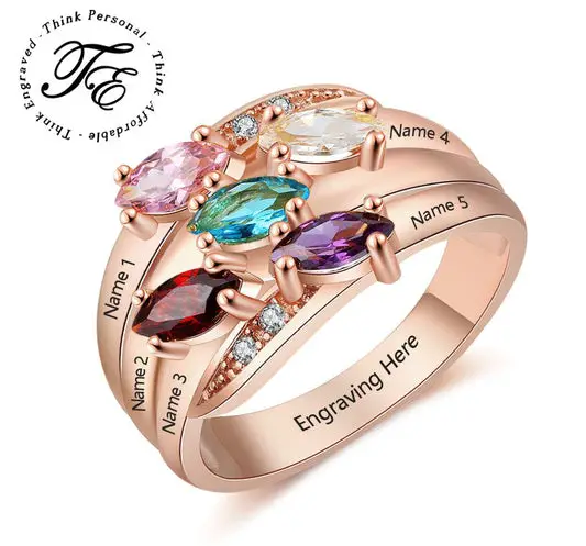JO Mother's Ring Personalized Mother's Ring 5 Marquis Birthstones Rose Gold IP