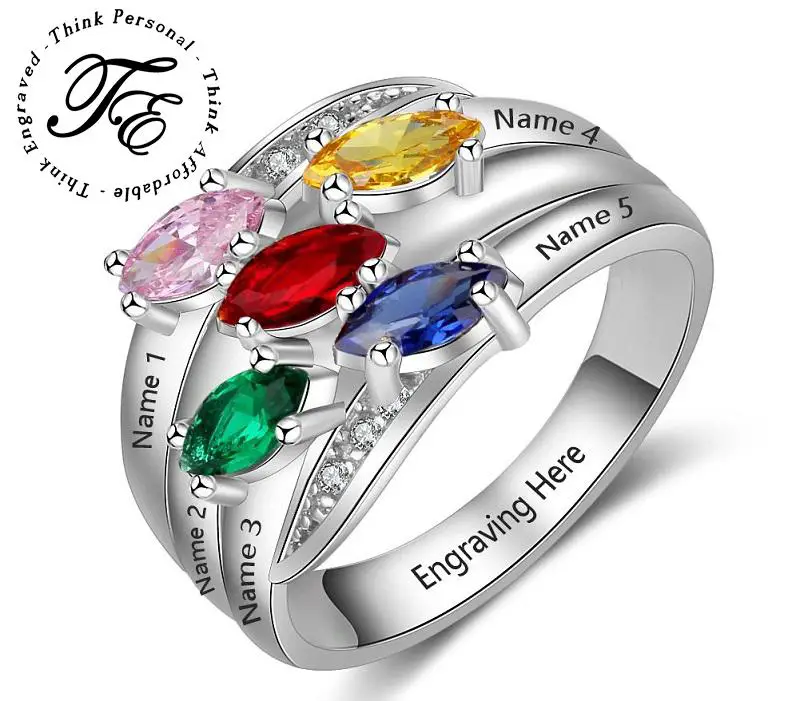 JO Mother's Ring Personalized Mother's Ring 5 Marquis Birthstones Sterling Silver