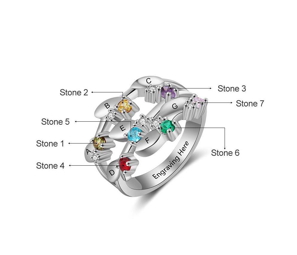 JO Mother's Ring Personalized Mother's Ring 7 Birthstones 7 Names