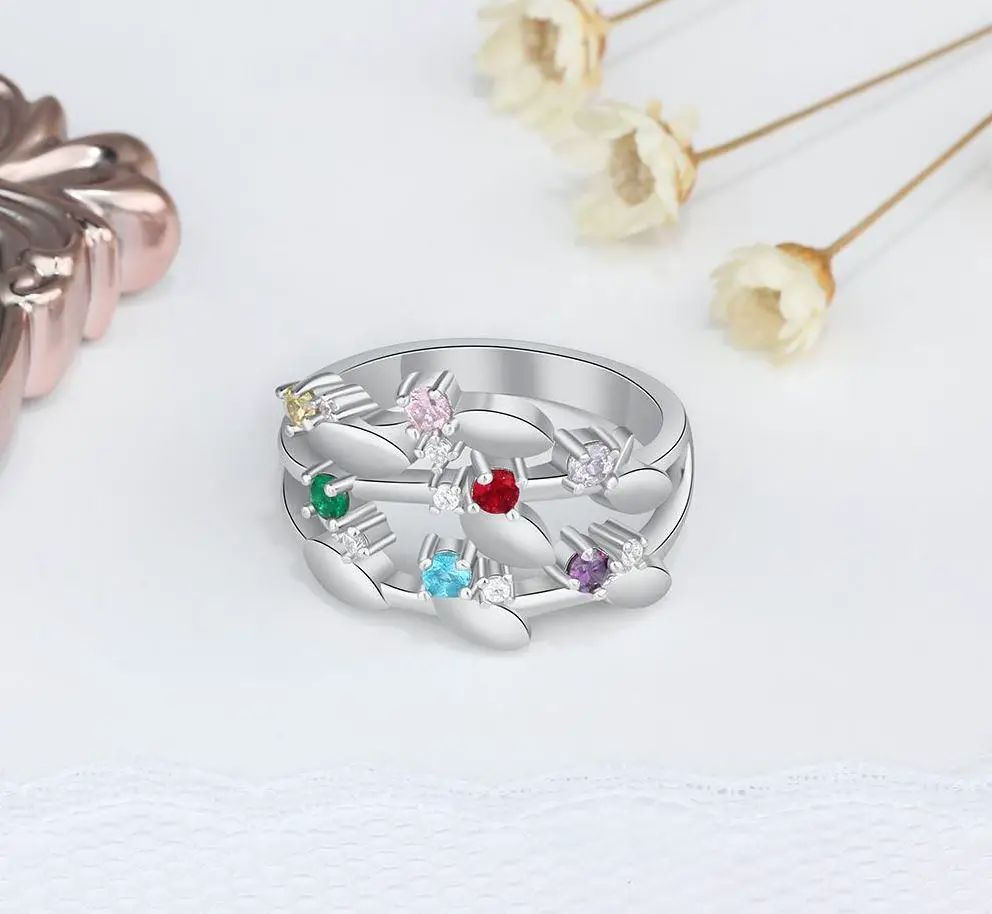 JO Mother's Ring Personalized Mother's Ring 7 Birthstones 7 Names