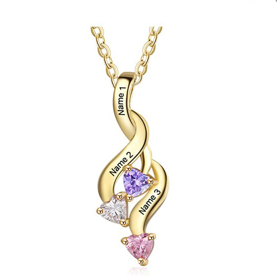 JO mothers necklace 14K Gold Over Sterling silver 3 Birthstone Shooting Hearts Pendant Personalized Mothers Necklace - 3 Stone
