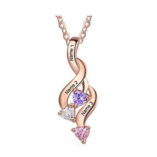 JO mothers necklace 14K Rose Gold Over Sterling Silver 3 Birthstone Shooting Hearts Pendant Personalized Mothers Necklace - 3 Stone