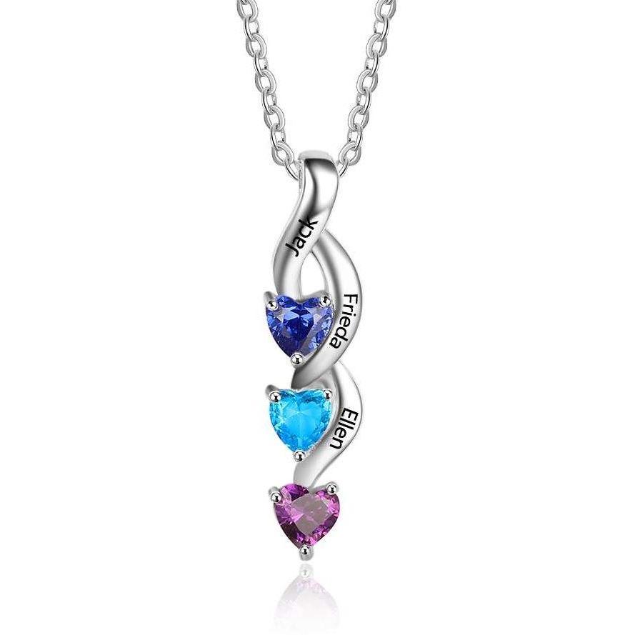 JO mothers necklace 3 Birthstone Shooting Hearts Mothers Necklace 3 Names