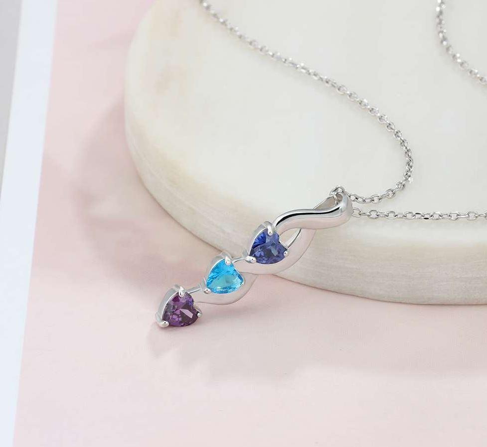 JO mothers necklace 3 Birthstone Shooting Hearts Mothers Necklace 3 Names