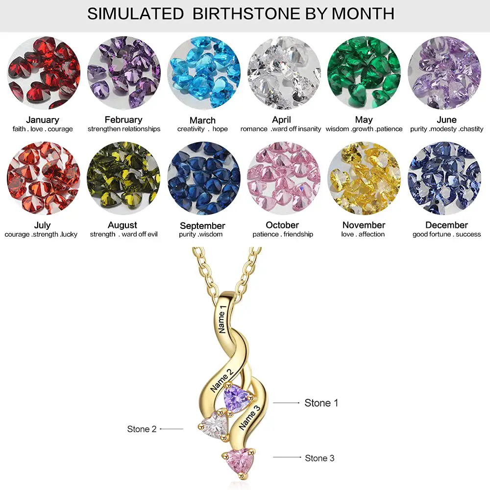 JO mothers necklace 3 Birthstone Shooting Hearts Pendant Personalized Mothers Necklace - 3 Stone