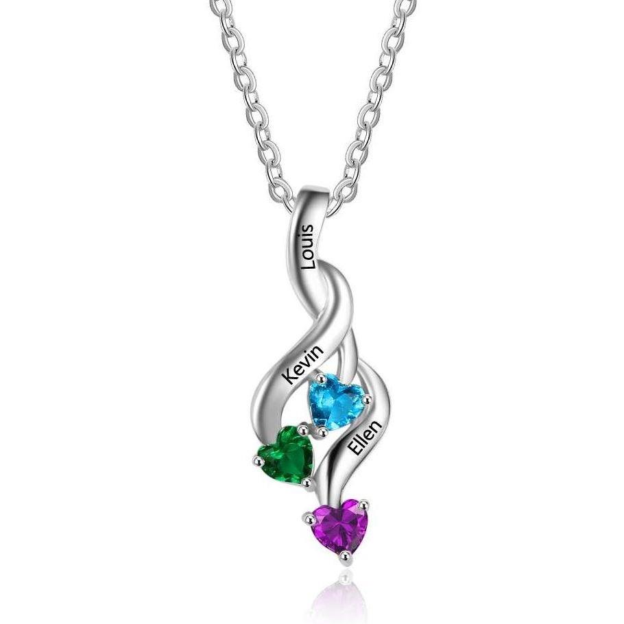 JO mothers necklace .925 Sterling silver 3 Birthstone Shooting Hearts Pendant Personalized Mothers Necklace - 3 Stone