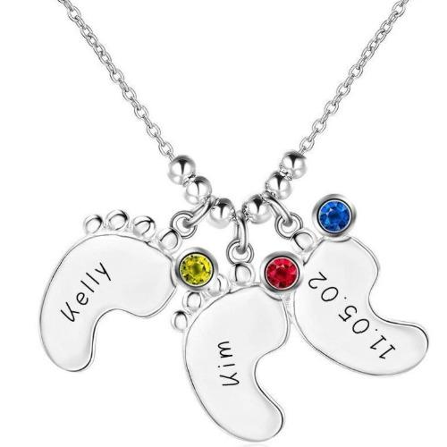 JO mothers necklace Baby Feet Mother's Neckalce - 3 Birthstones and 3 Names