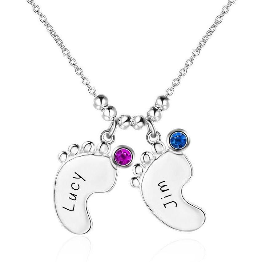 JO mothers necklace Baby Feet Personalized Mother's Necklace 2 Birthstones