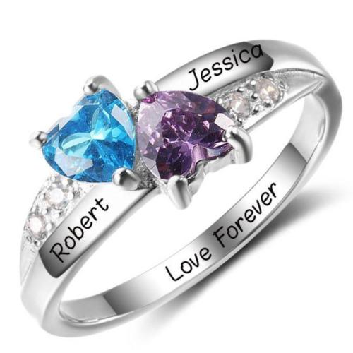 JO Peronalized Ring 6 Personalized 2 Stone Turned Hearts Mothers Ring 2 Engraved Names