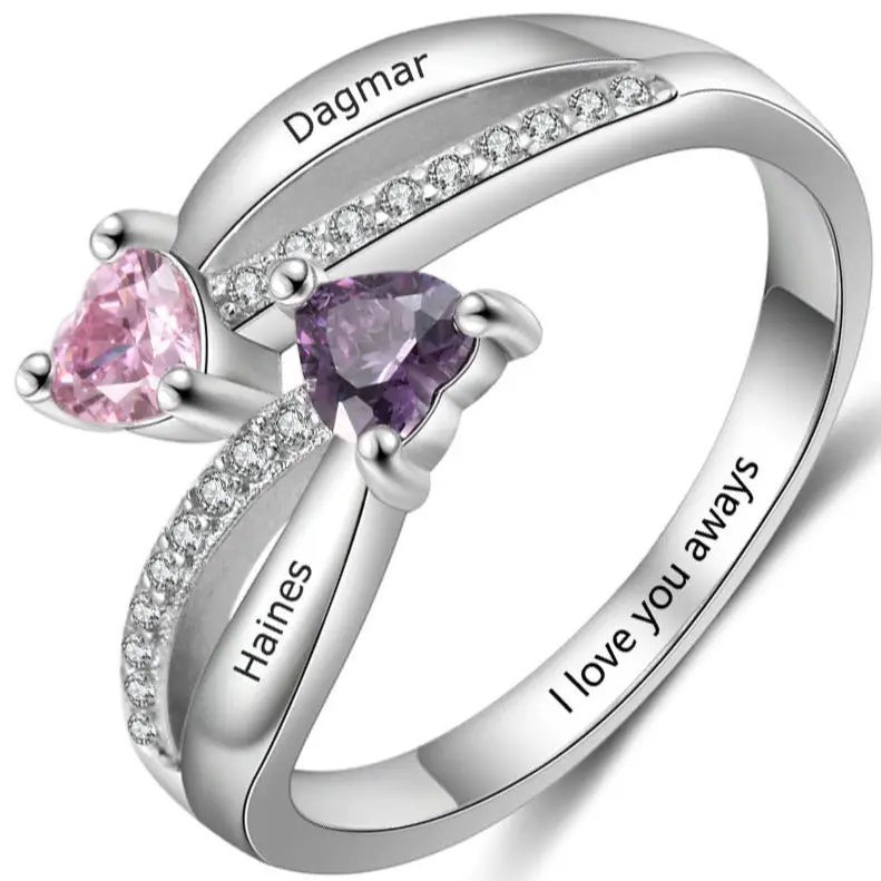 JO Peronalized Ring 6 Personalized Mother's Ring 2 Heart Birthstones True Loves 2 Names