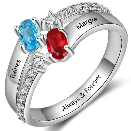 JO Peronalized Ring 6 Personalized Mother's Ring 2 Oval Birthstones 2 Engraved Names