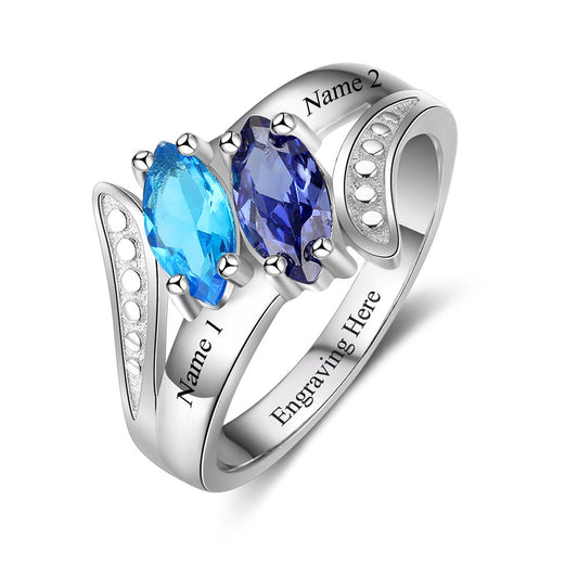 JO Peronalized Ring 6 Personalized Mother's Ring Classic 2 Marquis Birthstones 2 Names
