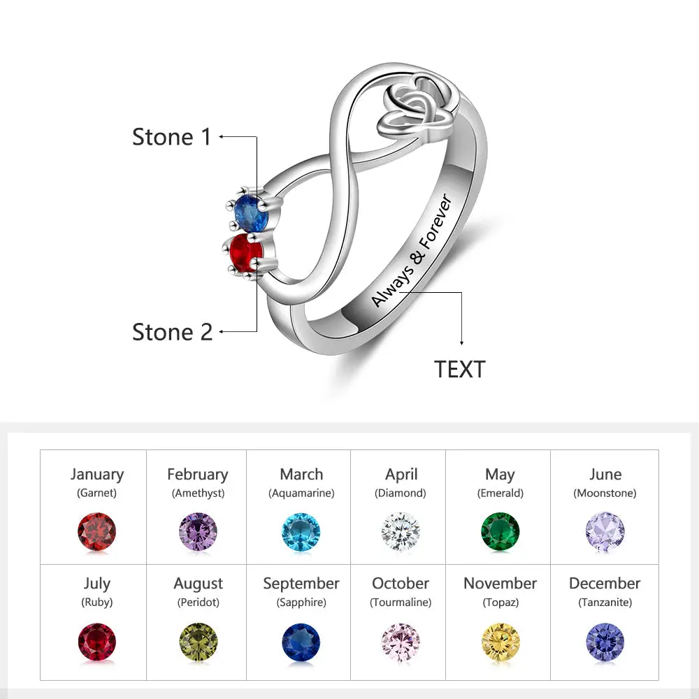 JO Peronalized Ring Custom 2 Stone Infinity Mother's Ring or Personalized Couples Ring With Engraving