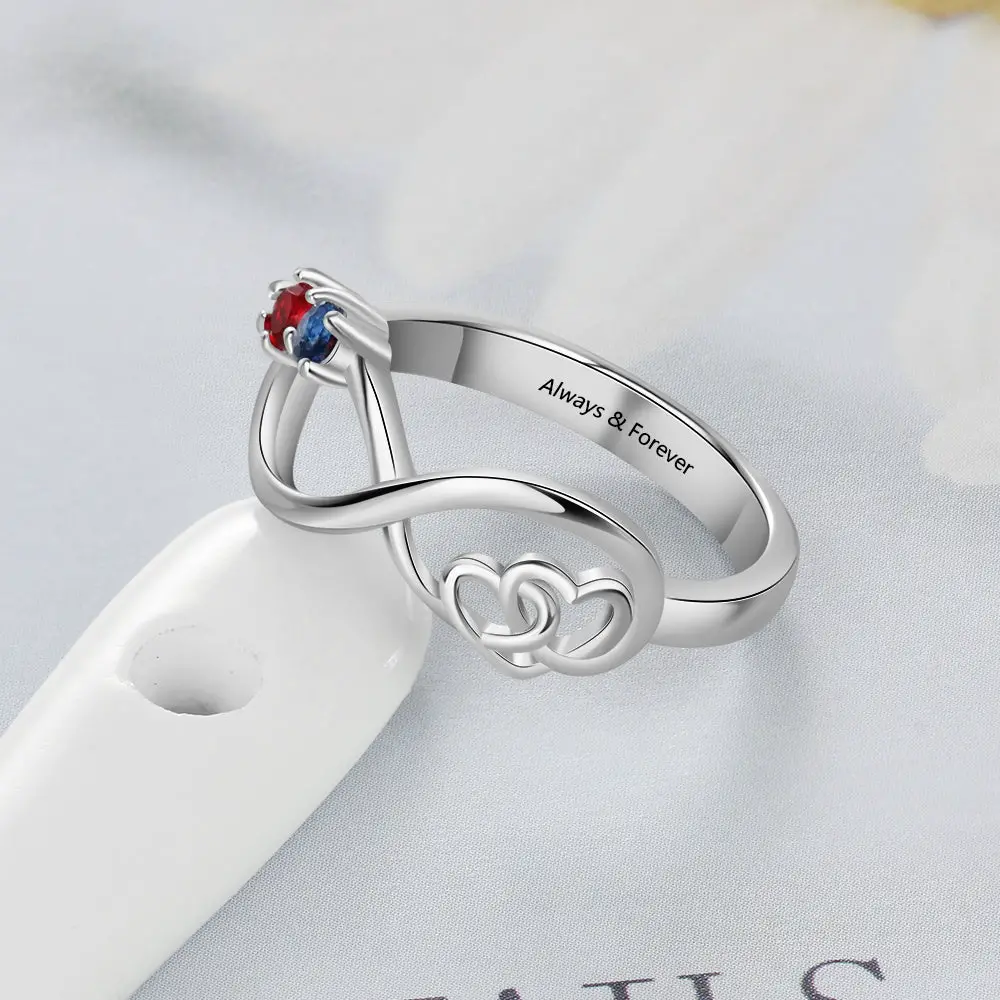 JO Peronalized Ring Custom 2 Stone Infinity Mother's Ring or Personalized Couples Ring With Engraving
