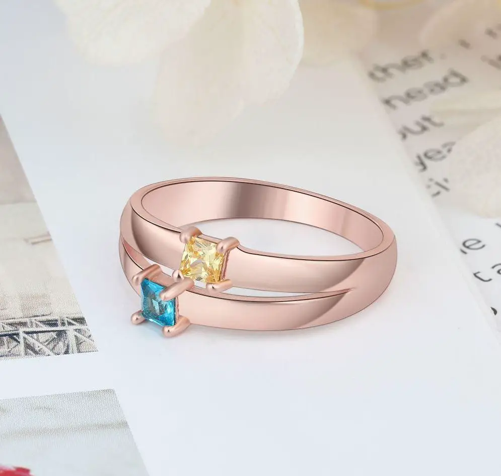 JO Peronalized Ring Mother's Ring 2 Stone  2 Engraved Names 14k Rose Gold IP