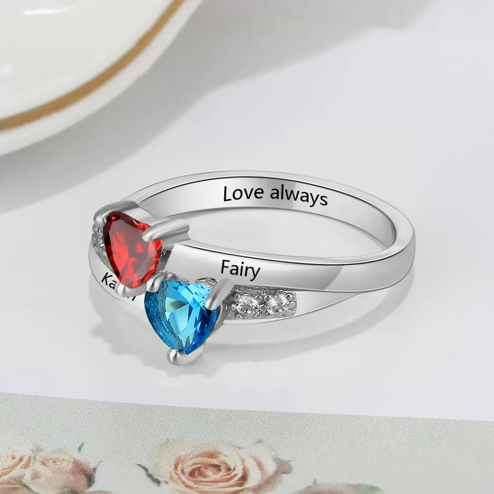 JO Peronalized Ring Personalized 2 Birthstones True Hearts Mothers Ring 2 Engraved Names