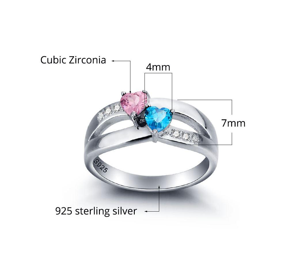 JO Peronalized Ring Personalized 2 Stone United Hearts Split Band Mother's Ring