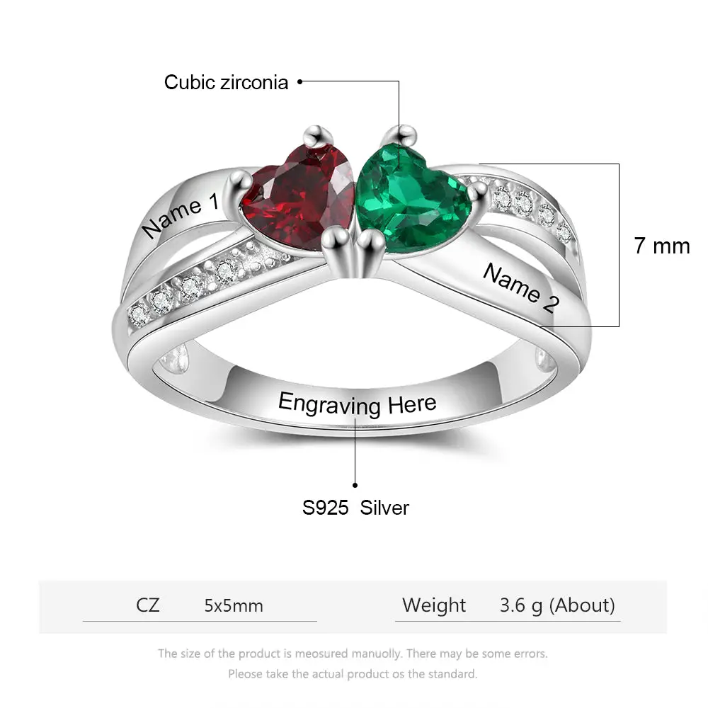 JO Peronalized Ring Personalized Mother's Ring 2 Birthstone Split Band Promise Ring