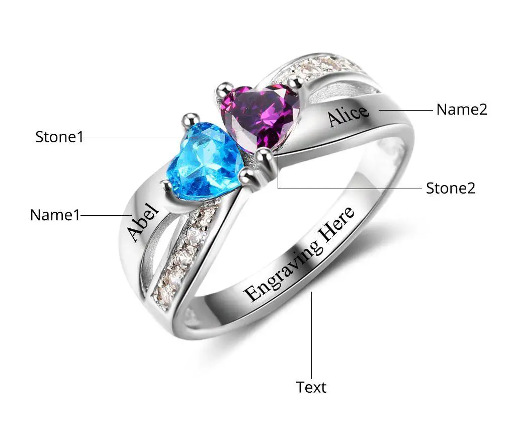 JO Peronalized Ring Personalized Mother's Ring 2 Birthstone Split Band Promise Ring