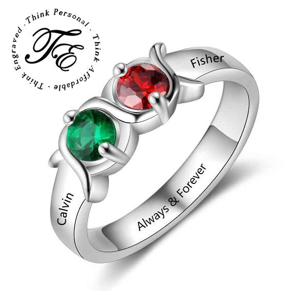 JO Peronalized Ring Personalized Mother's Ring 2 Birthstones 2 Names