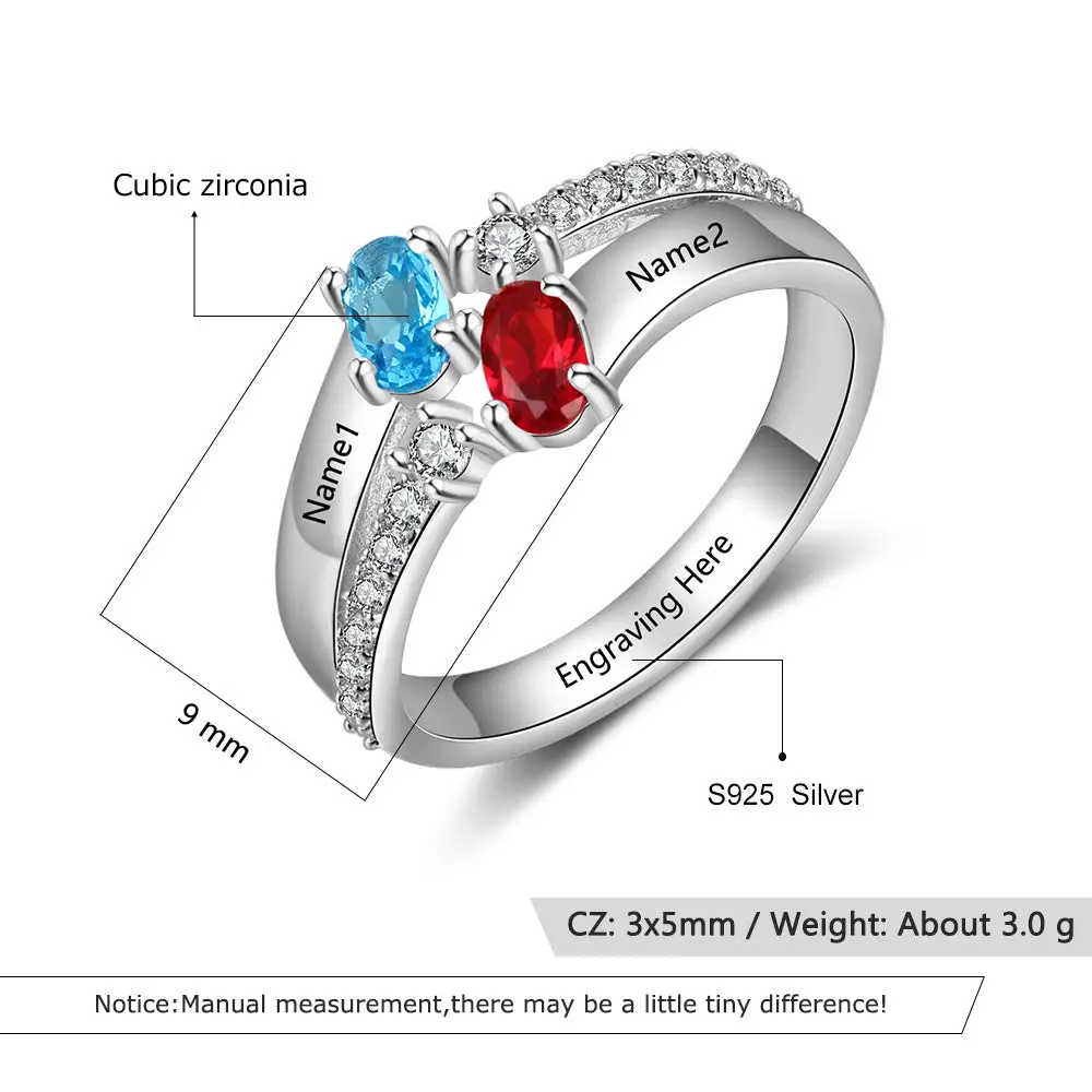 JO Peronalized Ring Personalized Mother's Ring 2 Oval Birthstones 2 Engraved Names