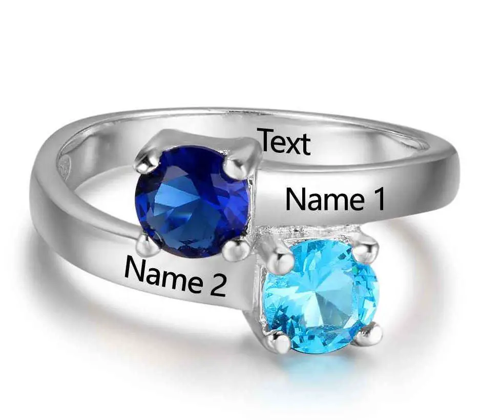 JO Peronalized Ring Personalized Mother's Ring 2 Stone 2 Names True Love